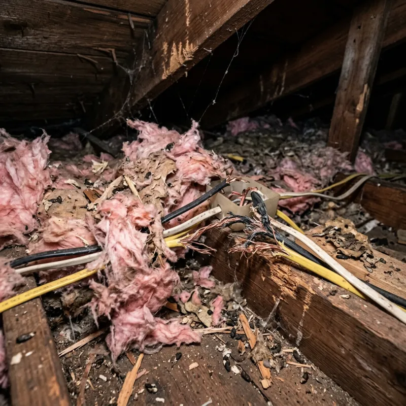 Contaminated ceiling insulation being assessed in a Templestowe roof space