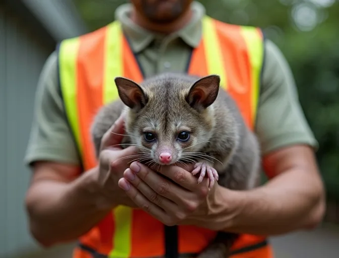 Animal handler safely recovering a deceased possum in Templestowe