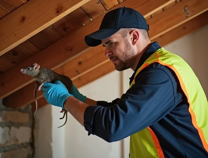 Technician inspecting a roof cavity for a dead rat in Templestowe